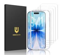 UNBREAKcable Confezione da 4 pellicole proteggi schermo per iPhone 17, in vetro temperato infrangibile doppio [cornice di facile installazione] [durezza 9H] [99,99% HD trasparente] [compatibile con