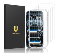 UNBREAKcable Confezione da 4 pellicole proteggi schermo per iPhone, in vetro temperato infrangibile doppio [telaio di facile installazione] [durezza 9H] [99,99% HD trasparente] [compatibile