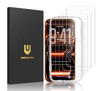 UNBREAKcable Confezione da 4 pellicole proteggi schermo per iPhone, in vetro temperato infrangibile doppio [telaio di facile installazione] [durezza 9H] [99,99% HD trasparente] [compatibile con