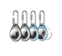 UNBREAKcable Custodia per AirTag (4 Pezzi) - TPU Protettiva con Moschettone a Vite in Acciaio Inox, Impermeabile, Antigraffio, Vestibilità Perfetta, nero traslucido e blu