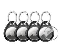 UNBREAKcable Pack da 4 Supporti per Apple AirTag [Mantiene Sicuramente l'AirTag] [Installazione Facile] Custodia Protettiva in TPU Impermeabile con Anello Portachiavi in Acciaio Inossidabile 304, Nero