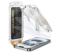 UNBREAKcable Pellicola protettiva per iPhone 16/15, facile installazione, eliminazione automatica della polvere, vetro temperato di grado militare 9H+, senza bolle, compatibile con custodie, HD Clear