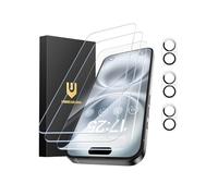 UNBREAKcable Protezione Schermo iPhone 16 Plus - Confezione da 3, 3 Vetro Temperato + 3 Protezioni per Lenti Fotocamera, Durezza 9H, Alta Definizione, Anti-Impronte, Compatibile con Cover, 6,7 Pollici