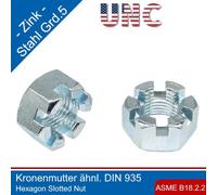 UNC Dado a Corona Asme B18.2.2 Acciaio Grado 5 Zincato