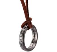 Uncharted 4 Nathan Drake Engraved Ring Pendant Necklace with Adjustable Brown Leather Chain(unisex) -