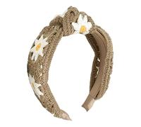 Uncinetto for donne che lavano il viso fascia for capelli con decorazioni in stile uncinetto, cerchietto for capelli in stile delicato(Khaki)