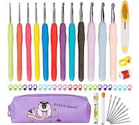 Uncinetto Set, Kit Uncinetto per Principianti, Ganci per Uncinetto Ergonomici in Morbidi Impugnature Gomma da 2.0mm-8.0mm, Uncinetti Kit con Accessori e Custodia, Regalo per Donne Mamma Crochet Kit