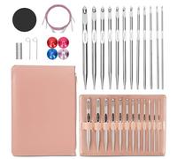 Uncinetto Tunisino con Cavo, 26 Pezzi Uncinetto Set, Kit Uncinetto Principianti, Ferri da Maglia, Uncini in Alluminio Nichelato, con Custodia, 3mm-10mm (Rosa)