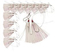 Uncle Mo's Tackle - Confezione da 10 Fluke Flounder Hey Now Killer Hi-Lo Rig - Teaser Mylar bianco per acqua salata - BKK Black Taglia 3/0 Octopus Hook - 13,6 kg Heavy Duty Mono 0,6 m Lungo - Nero