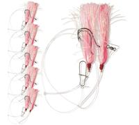 Uncle Mo's Tackle - Confezione da 5 Fluke Flounder Hey Now Killer Hi-Lo Rig - Teaser in Mylar rosa per acqua salata - BKK Nero Taglia 3/0 Octopus Hook-13,6 kg Heavy Duty Mono 0,6 m Lungo Nero Duo-Lock