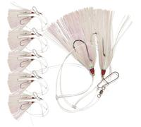 Uncle Mo's Tackle- Confezione da 5 Fluke Flounder Hey Now Killer Hi-Lo Rig - Teaser Mylar bianco per acqua salata - BKK Nero Taglia 3/0 Octopus Hook-13,6 kg Heavy Duty Mono 0,6 m Lungo Nero Duo-Lock