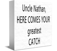 Uncle Nathan, Here Comes Your Greatest Catch, scatola di legno, cartello decorativo divertente per ufficio e casa, rustico, quadrato, decorazione da scrivania per mensola, 12,7 x 12,7 cm