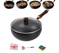 Uncoated Thick Iron Pot with Lid, 2025 New Suntuup Japanese Iron Pan, Hand-Forged Non-Stick Pans without Coating, Durable & Rust-Free, Suitable for Kitchen Cooking and Frying (With Glass Lid,Small)