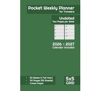 Undated Pocket Weekly Planner, 5x5 mm Grid Format, Olive Green Cover: Cream Paper | 52/53 Weeks for Entire Year | Two Pages per W alendar ... 4 x 6 inches (10.16 x 15.24 cm) | 112 Pages
