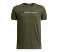 Under Armour Bambino Logo Wordmark Short Sleeve, Maglietta Manica Corta Morbida e Traspirante per Sport e Tempo Libero, T-Shirt Sportiva Leggera con Stampa Grafica,Marine OD Green/Black/Steel,YSM