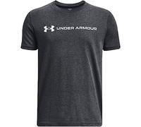 Maglia a maniche corte Under Armour Logo Wordmark da ragazzo Nero Medium Heather / Bianco / Mod Grigio YSM (127 - 137 cm)