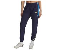 Under Armour Donna Challenger Warmup Pants, Pantaloni Tuta Comodi con Tasche, Pantaloni Sportivi Lunghi Impermeabili per l'allenamento e Le attività all'aperto,Washed Navy/High Vis Yellow,SM