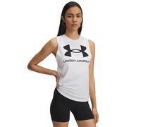 Under Armour Donna Logo Tank, Canotta Palestra con Logo Morbida, Leggera e ad Asciugatura Rapida, Canottiera Sportiva per Allenamento, Palestra e Abbigliamento Casual,White/Black,LG
