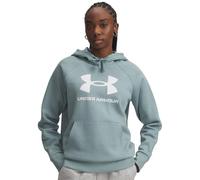 Under Armour Donna Rival Fleece Big Logo Hoodie, Felpa con Cappuccio Ultra Morbida con Fodera in Pile in Misto Cotone, Felpa della Tuta Leggera e Confortevole con Stampa Logo,Serpentine/White,SM