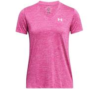 Under Armour Donna Tech Short Sleeve V-Neck Twist, Comoda Maglietta Manica Corta con Scollo a V, T-Shirt Sportiva per Palestra, Allenamento e Abbigliamento Casual,Super Pink/White,XXL