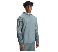 Under Armour Uomo Challenger Warmup Jacket, Giacca Sportiva Idrorepellente per Riscaldamento e Allenamento, Giacca Leggera Calcio Comoda e Traspirante con Mezza Zip,Jasper Blue/Squad Orange,LG