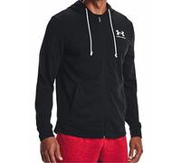 Under Armour Uomo Rival Terry Left Chest Full Zip, Felpa con Zip da Palestra Leggera, Comoda Felpa della Tuta Sportiva per Riscaldamento e Allenamento,Black/Onyx White,LG