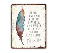 Under His Wings You Will Find Refuge Psalm 91 Metal Tin Sign Vintage Scripture Wall Art Religious Home Decor 8 X 12