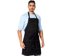 Under NY Sky Grembiule da cuoco professionale in twill nero - cinghie di cotone - tasche intelligenti - regolabile per uomini e donne - Pro Chef, Cook, Cucina, Baker, Barista, Server Grembiuli