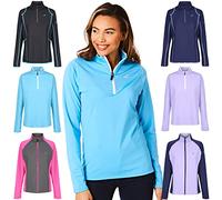 Under Par Maglione con collo con zip da donna Maglione Traspirante Traspirante Assorbimento dell'umidità Da Donna Golf Mid Layer Top, Uplptop1686 - Estate blu/bianco, 42 EU
