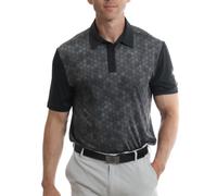 Under Par Uomo Polo da Golf Elasticizzata a Maniche Corte con Stampa Esagonale su Tutta la Superficie, Traspirante e ad Asciugatura Rapida, Nero, 2XL
