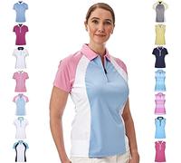 Under Par UPLTS1673-LADIES Zip Neck Panelled, Polo Donna, Azzurro/Bianco/Rosa Pallido, 14