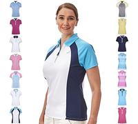 Under Par UPLTS1673-LADIES Zip Neck Panelled, Polo Donna, Bianco/Marino/Blu Estivo, 10