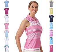 Under Par UPLTS1676-LADIES Zip Neck Sleeveless Stripe, Polo Donna, Rosa Pallido/Bianco, 18
