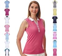 Under Par UPLTS1825-LADIES Deep Ribbed Placket Sleeveless, Polo Donna, Rosa Acceso/Bianco, 12
