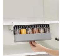 Under-shelf Spice Rack - Portaspezie con 6 barattoli per spezie, accessori da cucina, portaspezie estraibile, per scaffali di spessore fino a 1,8 cm, cassetti spezie senza forare, armadio, grigio e