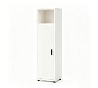Under-sink cabinet - top open, single door, adjustable foot pedal | White tall slim bathroom cabinet, under sink bathroom cabinet, with top open shelf and single door - suitable for small corn