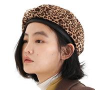 UNDERCONTROL Animal Classic French Artist Castro Leopard Pattern Pelle Mix Elegante Pittore Taglia Regolabile Berretto Unisex Berretto da Caccia Newsboy Corea (Marrone Leopardo)