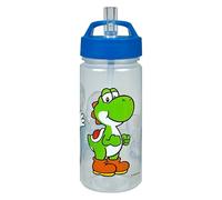 Undercover Scooli AERO Super Mario - Borraccia da 500 ml, senza BPA, cannuccia pieghevole, 19 x 9 cm, trasparente con coperchio blu
