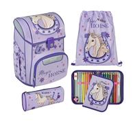 Undercover Set di 5 zaini per la scuola, per ragazze di 1° grado, con contenuto personalizzato, astuccio per la scuola elementare, motivo Scooli, Magic Horse, Set per la scuola