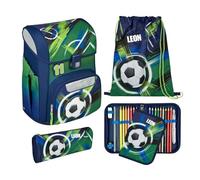 Undercover Set di 5 zaini per la scuola, per ragazze di 1° grado, con contenuto personalizzato, astuccio per la scuola elementare, motivo Scooli, Calcio Soccer Champ, Set per la scuola