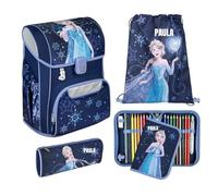 Undercover Set di 5 zaini per la scuola, per ragazze di 1° grado, con contenuto personalizzato, astuccio per la scuola elementare, motivo Scooli, Frozen blu scuro, Set per la scuola