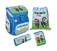 Undercover Set di 5 zaini per la scuola, per ragazze di 1° grado, con contenuto personalizzato, astuccio per la scuola elementare, motivo Scooli, Super Mario