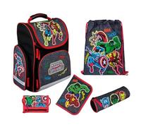 Undercover Set di zaini per la prima ontenuto personalizzato con nome - Zaino per la scuola elementare per ragazzi e ragazze, Avengers (nero), 5-teilig, Set di zaini per la scuola
