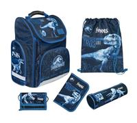 Undercover Set di zaini per la scuola 1° classe, contenuto personalizzato con nome, borsa per la scuola, ragazzi e ragazze elementari, Jurassic World (blu), 5-teilig