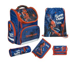 Undercover Set di zaini per la scuola 1 ontenuto personalizzato con nome, borsa per la scuola, ragazzi e ragazze elementari, Spider-man (blu), 5 pezzi, 5 pezzi