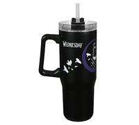 Undercover - Tazza isolata Wednesday con cannuccia - Capacità 880 ml - Tazza in acciaio inox con manico - Senza BPA