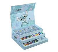 Undercover - Valigetta da pittura Stitch 44 pezzi - Set creativo per bambini con 3 scomparti pieno di divertimento - Pastelli colorati adesivi - per bambini dai 3 anni in su