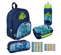 Undercover Zaino asilo per bambini con dinosauro T-Rex, personalizzabile con nome, con tasca frontale, 2 scomparti, 25 x 31 x 10 cm, Blu, set da 3 dinosauri