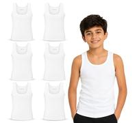 UNDEREA Confezione da 6 canottiere da ragazzo - Classico a costine sottili in 100% cotone pettinato, per scuola, sport, tutti i giorni, bianco, 164-170