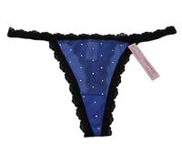 Undergirl Donna Blu/Nero Trasparente Strass Pizzo Tanga Mutandine Taglia L Nwt